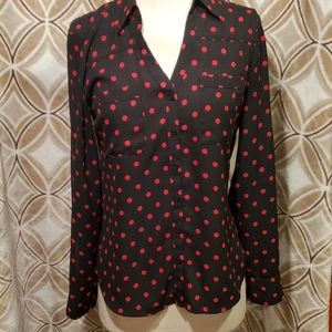 Express Black Red Polkadot Blouse Women's Small